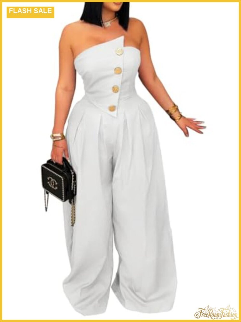 Strapless Cargo Jumpsuit for Women Wide Leg High Waist Y2K Sleeveless Clubwear